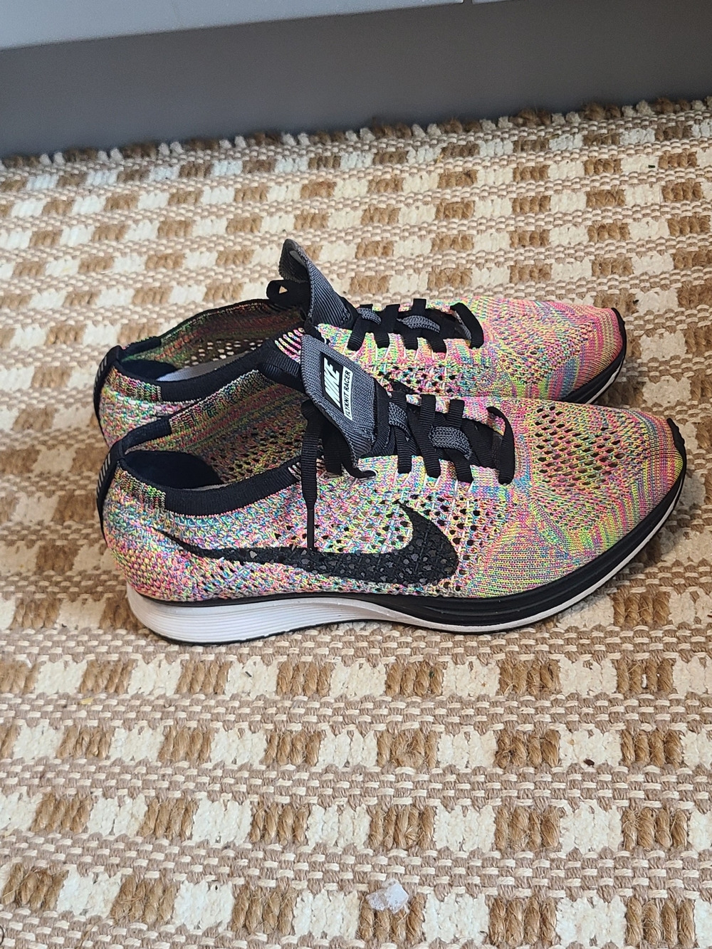 Nike Flyknit Multicolor Running Shoes - Black Swoosh